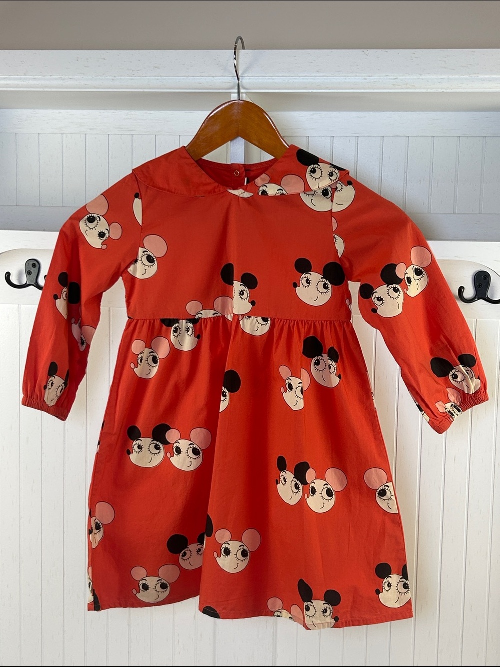 Mini Rodini Red Mouse Print Dress Girls Size 4-5Y Long Sleeve